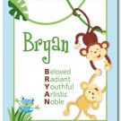 SET OF JUNGLE RAINFOREST MONKEYS POEM&BOY NAME PRINTS