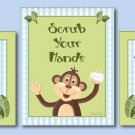 JUNGLE MONKEY SET OF 3 BATHROOM PRINTS WASH YOUR HANDS