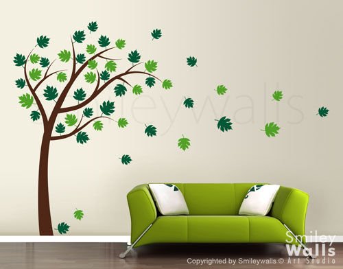 Tree with Leaves Blowing in the Wind - Vinyl Wall Decal