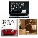 Birds on Branch with Leaves - Vinyl Wall Decal Art