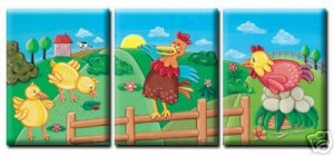 SET OF 3 PRINTS ON STRETCHED CANVAS / CHICKEN FARM