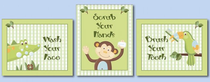 SET OF 3 JUNGLE PAPAGAYO MONKEY TOUCAN BATHROOM PRINTS