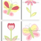 CANVAS PINK SPRING BUTTERFLY FLOWER KIDS ART