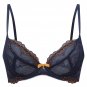Gossard Superboost Lace Plunge Padded Bra New Lingerie Midnight Blue Gold 7711