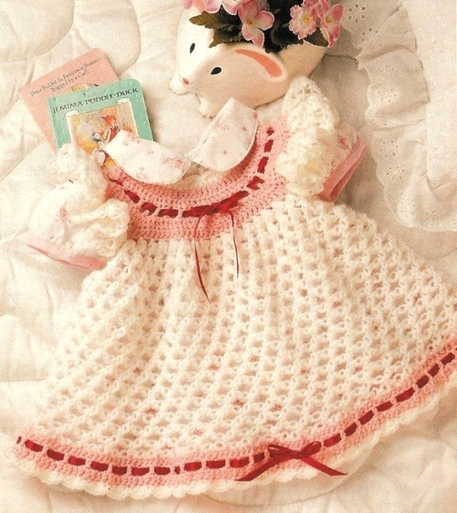 X977 Crochet PATTERN ONLY Love Knot Baby Dress for your Valentine Baby