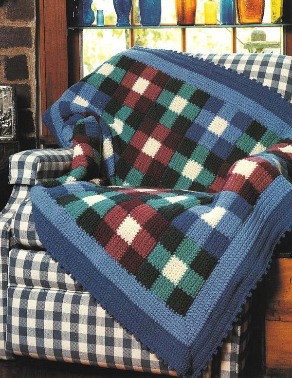 X539 Crochet Pattern Only 3 Afghan & Pillow Gingham, Checks, Shells 