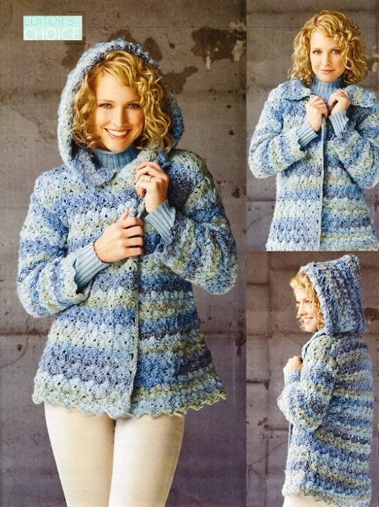 X379 Crochet PATTERN ONLY Denim Marble Hooded Jacket Pattern