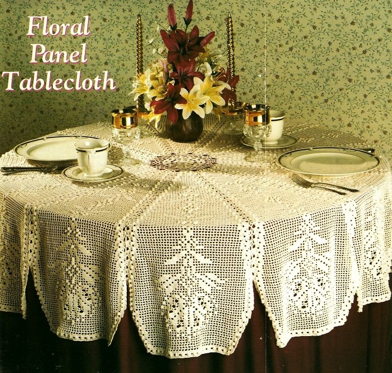 W015 Crochet PATTERN ONLY Round Floral Panel Tablecloth Pattern Christmas