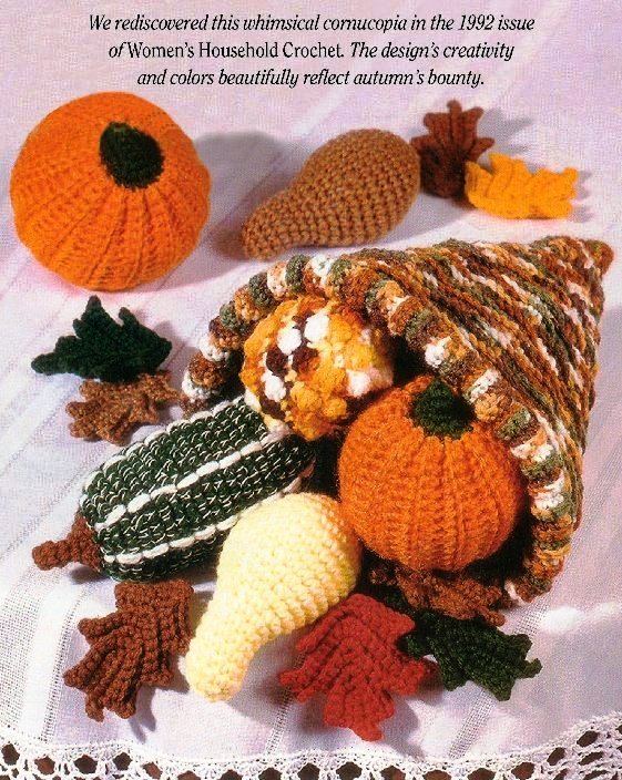 X131 Crochet PATTERN ONLY Autumn Cornucopia with Fruit Vegetables