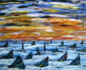 Rainbow Finned Sharks at Sunset