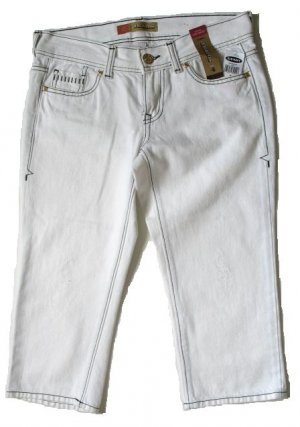 OLD NAVY White Denim Capri Pants Black Stitch 6 NWT