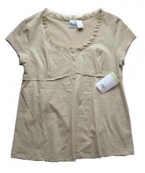 DUO Tan Ruffle Neck Maternity Top Shirt L NEW $26