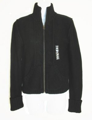 OLD NAVY Womens Black Chunky Cable Knit Zip Sweater L 12 14 NEW