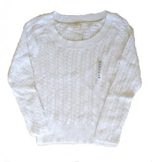 OLD NAVY Womens White Scoop Neck Loose Cable Knit Sweater XL 16 18 NEW