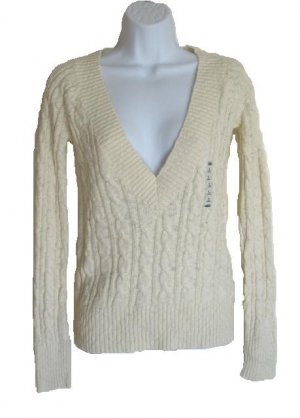 OLD NAVY Womens Cream Cable Knit Deep V Sweater XXL 20 22