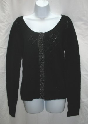 APOSTROPHE Womens Black Scoop Neck Cardigan Sweater M 10 12 NEW