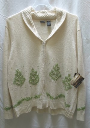 NORTH CREST Womens Plus Cream Winter Tree Cardigan Sweater XXL 2X 18 20 W NEW