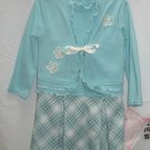 YOUNGLAND Girls Aqua Plaid Cardigan Skirt Dress 24 Mo NEW