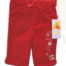 DISNEY Winne The Pooh Girls Red Velvet Holiday Pants 3 6 Mo NEW