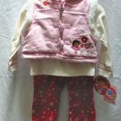 NICK JR. DORA Girls 3pc Winter Outfit Set Pink Velour Vest Cord Pants 12 Mo NEW