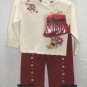 DISNEY  POOH Girls 3pc Outfit Set Red Cord Pants Cream Sweater Hat 12 Mo