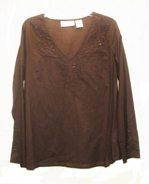 OH MAMMA Maternity Brown Beaded Tunic Shirt Top L NEW
