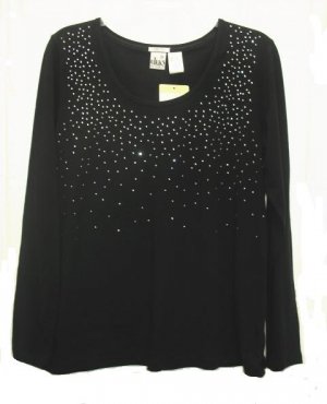 DUO Maternity Black LS Rhinestone Shirt Top S NWT NEW