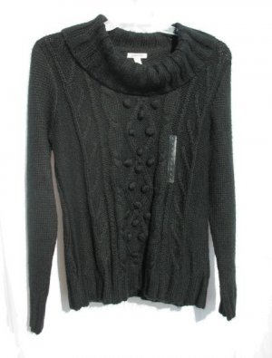 ST JOHNS BAY Womens Black Cowl Cable Knit Sweater L 12 14 NWT NEW