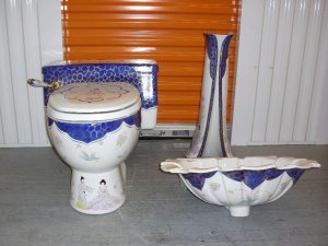 Sherle Wagner Blue Chinoiserie Toilet Sink Basin And