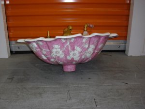 Sherle Wagner Pink Chinoiserie Floral Pattern Sink Basin 105