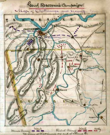 Chattanooga Tennessee Troop Locations 1863 Civil War map by Sneden