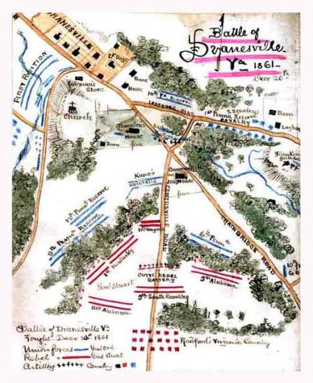 Dranesville Battle Virginia 1861 Civil War map by Sneden