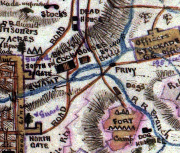 Andersonville Prison Camp Main Forts Civil War map by Sneden