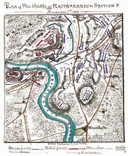 Battle Plan of Rappahannock Station Virginia 1863 Civil War map by Sneden