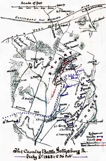 Cavalry Battle Gettysburg Pennsylvania Civil War map by Sneden