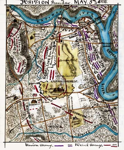 Chancellorsville Troops Movements 3 pm May 3 1863 Civil War map by Sneden