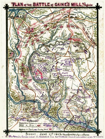 Plan Battle of Gaine's Mill Virginia 1862 Civil War map by Sneden