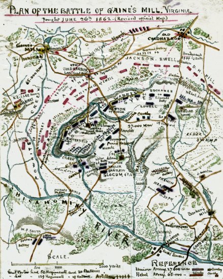 Plan of Gaines' Mill Battle Virginia 1862 Civil War map by Sneden