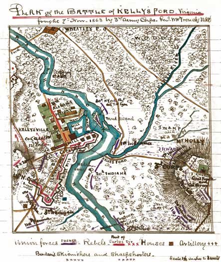 Plan of Kelly's Ford Battle or Kellysville Virginia 1863 Civil War map ...