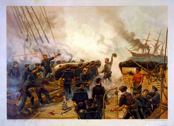 Naval Kearsarce and Alabama Civil War art print by Louis Prang