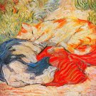 Cats on Red Cloth cat feline canvas art print by Franz Marc