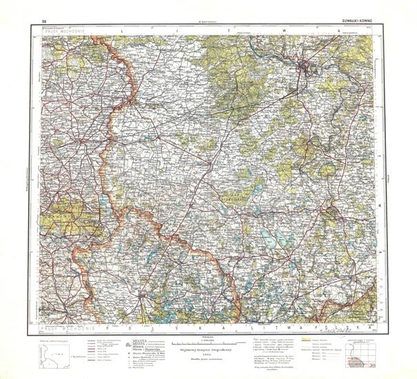 Suwalki Kowno Kaunas Kovno Lithuania 1932 canvas map