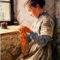 Girl in front a window canvas art print by Albert S. Anker
