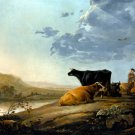 Young Herdsmen with Cows ca 1660 domestic animal landscape canvas art print by Aelbert Cuyp