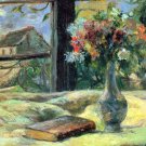 Flower Vase in Window still life canvas art print by Paul Gauguin