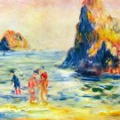 Cliffs at Guernsey seascape rock people beach canvas art print by Pierre-Auguste Renoir