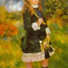 Girl with Parasol umbrella flowers landscape canvas art print by Pierre-Auguste Renoir