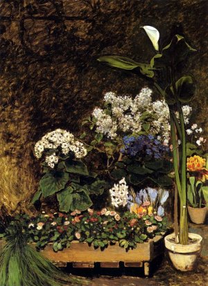 Mixed Spring Flowers landscape canvas art print by Pierre-Auguste Renoir