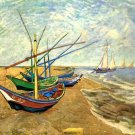 Fishing Boats on the Beach at Saintes Maries seascape landscape canvas art print by Vincent van Gogh
