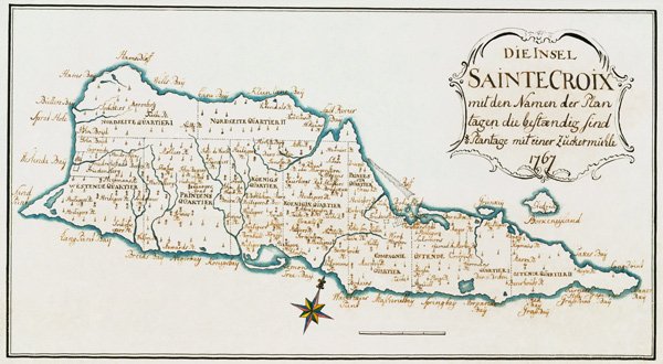 St Croix Danish Virgin Islands 1767 plantation color map by Kussner